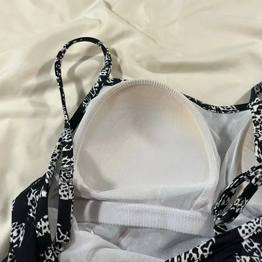 NWT Swim Solutions Black White Palm Print Swim Dress Wmns 12 Resortwear Beach - Picture 6 of 9